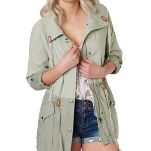 Blu Pepper Women's Sage Color Block Casual Lined Linen Blend Jacket Size Large